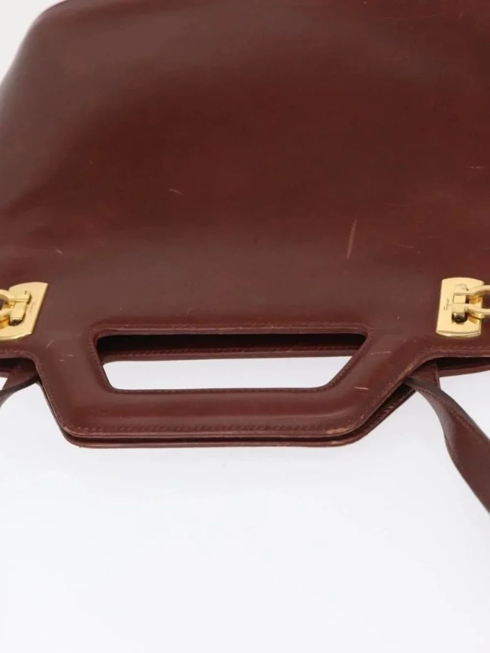 Salvatore Ferragamo Gancini Shoulder Bag Leather Brown Gold Auth 159579